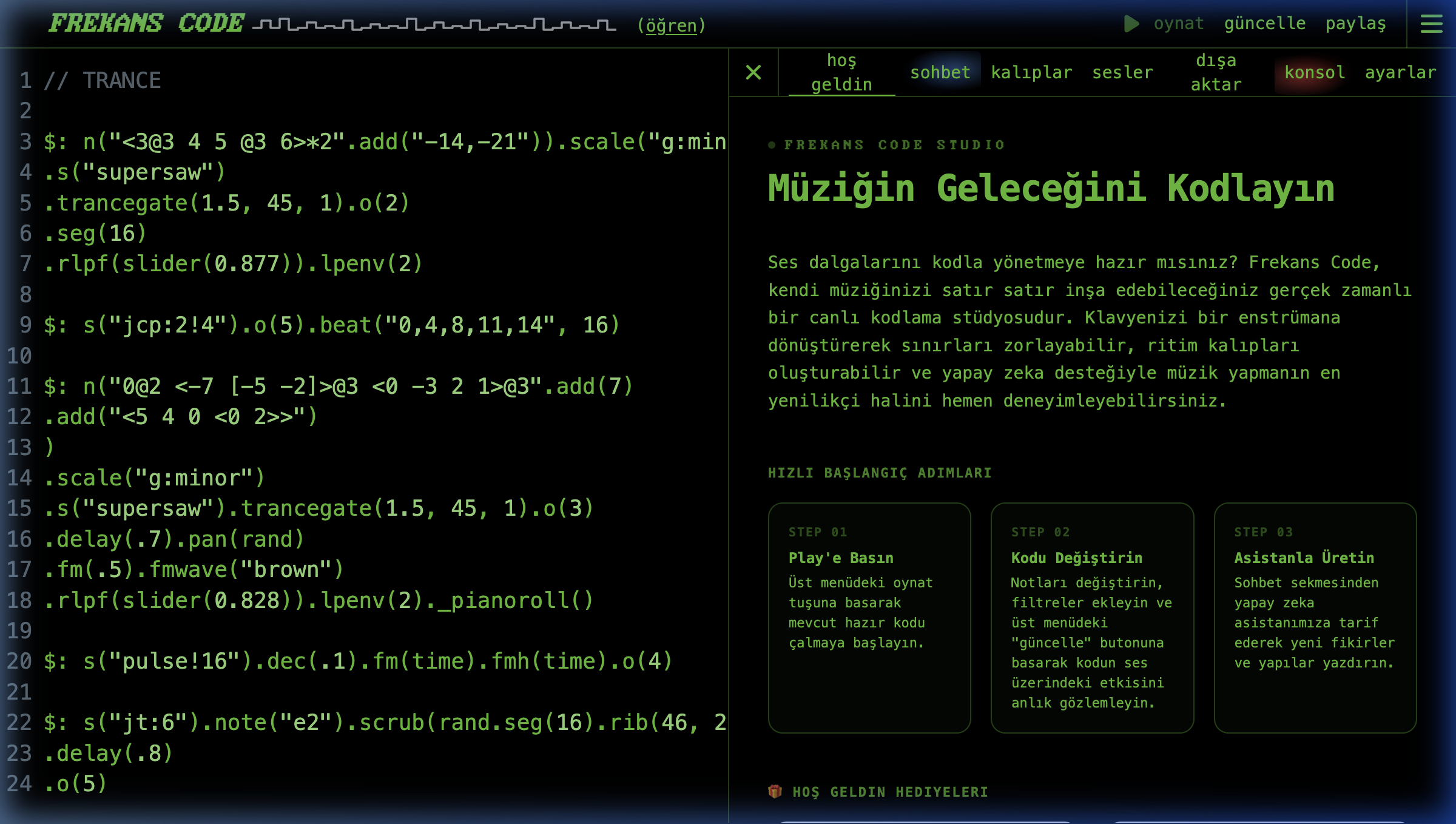 Frekans Code Repl Editor Preview